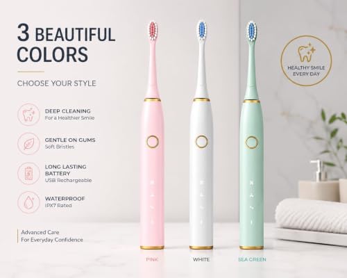 Image of Cosmic Lite Sonic Electric Toothbrush | Waterproof Rechargeable Toothbrush with Replaceable Brush Heads | 6 Modes, 3 Brush Heads, 1 Interdental Head - Pack of 1 Black Color