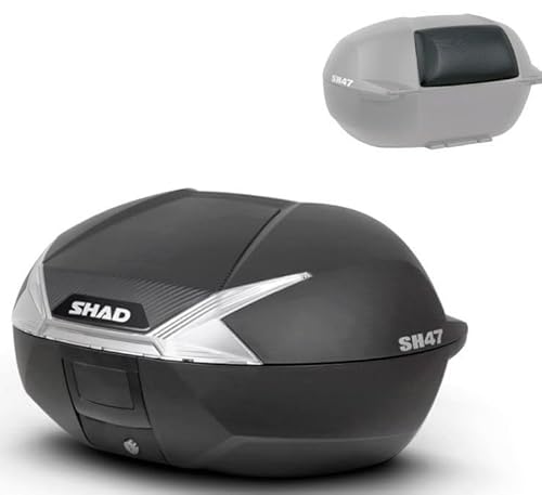 CASE SH47 Topcase SH 47 Top Case 47 Liter Scooter Motorrad mit Rückenlehne und Universalplatte kompatibel mit Shad Halterungen und Platten