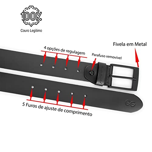 Cinto Masculino C/regulagem De Tamanho Couro Soleta Casual (EG (serve calça 54-56), PRETO)