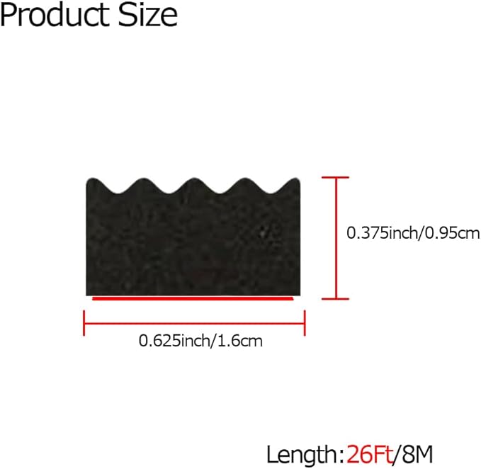 Ribbed Foam Rubber Seal with Tape, Self-Adhesive EPDM Foam Rubber Weather Stripping for Boat, Auto, RV, Marine, Garage Doors/Window and More, Black(26Feet)