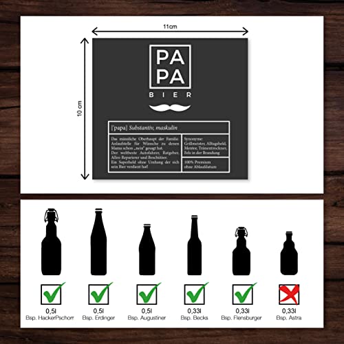 PETIT PAOLO - Papa Bier Sticker (6 Etiketten/selbstklebend) Geschenkidee zum Vatertag, Pinkelparty, werdender Vater o. Männer Geburtstag - Bier Geschenk für den BESTEN PAPA