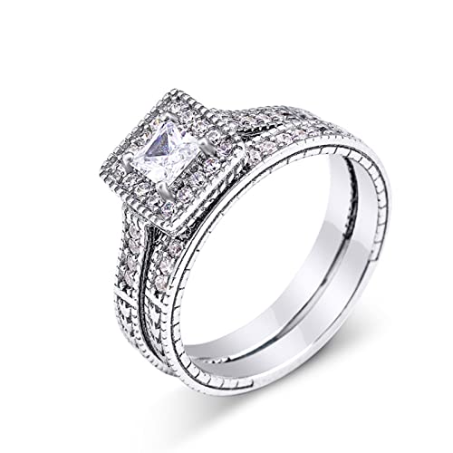 Bague femme en argent véritable avec 2 anneaux carrés tendance
