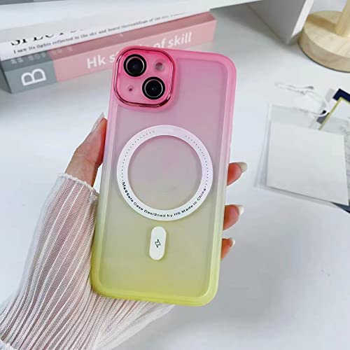 Coque iPhone 12 dégradé rose jaune avec protection objectif et charge magnétique Magsafe