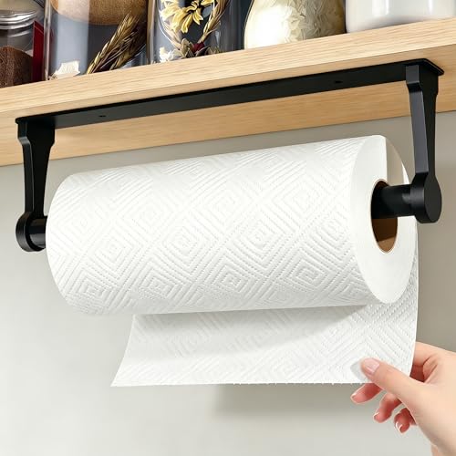Gewtur Porte Essuie Tout Auto-adhésif, Supports pour Papier Essuie-Tout Mural, Porte Sopalin Aluminium Porte Rouleau Papier Cuisine Noir