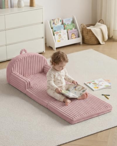 Image of Blissful Diary Foldable Kids Couch, 2-in-1 Comfy Kids Chair for Reading, Playroom, Kids Couch Sofa for Girls Boys Birthday Gift, Blush Pink