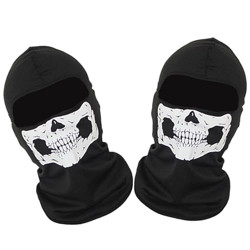 2 Stück Sturmhaube Motorrad Skelett Maske Skull Gesichtsmaske Totenkopf Balaclava Halloween Herren Schädel Face Skimaske Sommer Atmungsaktiv für Sturmmaske Geistermaske Ghost Vollgesichtsmaske