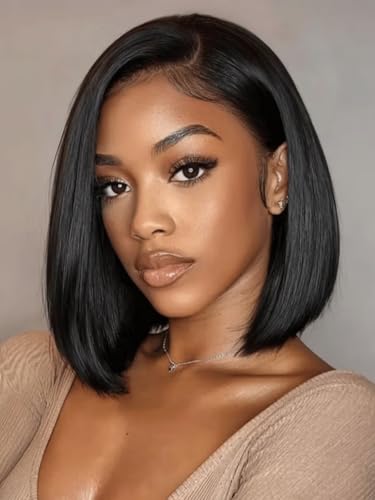 UNICE 12 Inch Straight Bob Wig Human Hair, 7x5 Lace