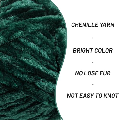 Image of Fuzzy Chunky Chenille Yarn for Crocheting,Soft Plush Yarns for Hand Knitting,Bulky 3x100g(3x49.2 yd) Baby Blanket Yarn for Crocheting Amigurumi,Crochet Fluffy Velvet Yarns (3 Dark Green)