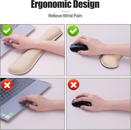 Image of Leather Desk Pad and Wrist Rest, Non-Slip Desk Mat, Waterproof Large Mouse Pad, Mouse Mat, Computer Mat for Desk Easy Clean for Office /Home(35.4x15.7 Inches,Beige)