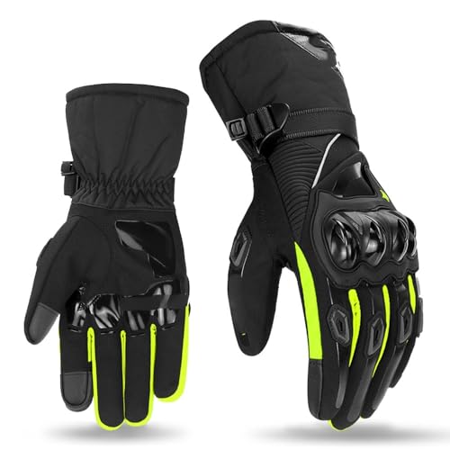 Guantes Moto Guantes de Motocicleta Invierno Impermeables y cálidos for Hombre, Guantes Moto Dedos completos, Pantalla táctil, Montar en(WN-01 Green Gloves,XXL)