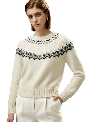 LilySilk Cashmere Wool Blend Sweater for Women Christmas Sweaters Fair Isle Crewneck Long Sleeve Warm