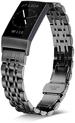 Shangpule Stainless Steel Bands Compatible for Fitbit Charge 4 / Fitbit Charge 3 / Fitbit Charge 3 SE, Replacement Metal Strap Wrist Band Accessories for Charge 3 Large Small (Gold)