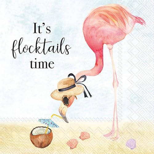 IHR Ideal Home Range Cocktail Napkins Disposable 3-Ply Paper Party Napkin Pack, 5" x 5", Flocktails Time, 20-Count