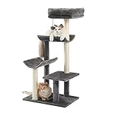 PETEPELA 56in Cat Tree Cat Tower with Large Base, Stable Cat Stand House, Kittens Activity Center with Curved Perches, Large Bed, Flush and Sisal-Covered Scratching Post