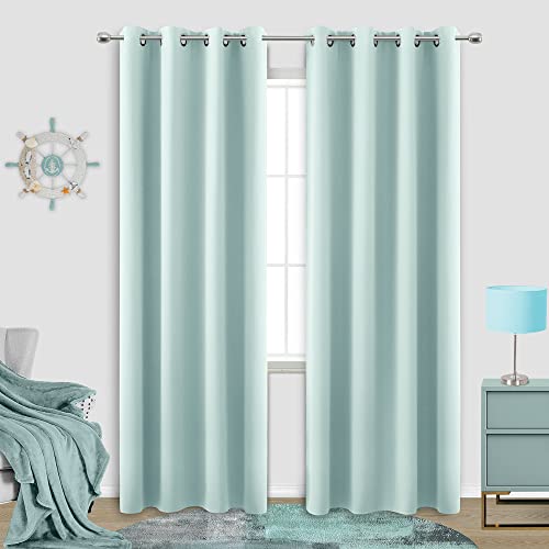 Image of KOUFALL 52x90 Inch Length Egg Blue Blackout Curtains for Living Room