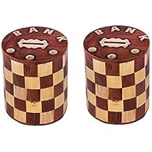 Wooden Chess Print Money Bank ///Round Shape Money Bank//Coin Storage Box for Kids Set of 2