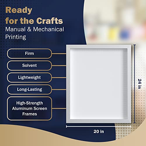 Luar Global 20 X 24 In Aluminum Screen Printing Frames 6 Pack – With 160 White Mesh, Reusable, Solvent Resistant Glue, Includes U Type Scoop Coater, Wooden Squeegee, Hinge Clamp, Spatula And Tape #TOP4