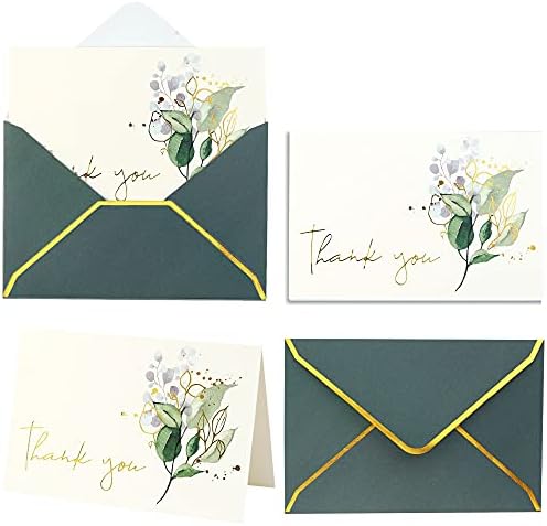 Heavy Duty Thank You Cards with Envelopes - 36 PK - Gold Thank You Notes 4x6 Inches Baby Shower Thank You Cards Wedding Thank You Cards Small Business Graduation Funeral Bridal Shower (Greenery)