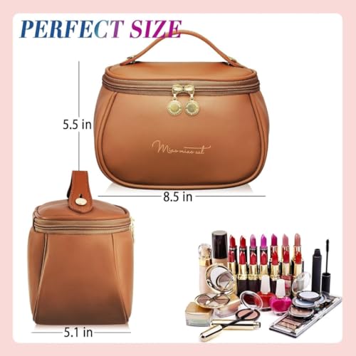 Image of Sprqcart Large Capacity Waterproof Travel Cosmetic Bag with Handle and Divider - Multifunctional Makeup Organizer for Easy Access - Stylish Design | Brown