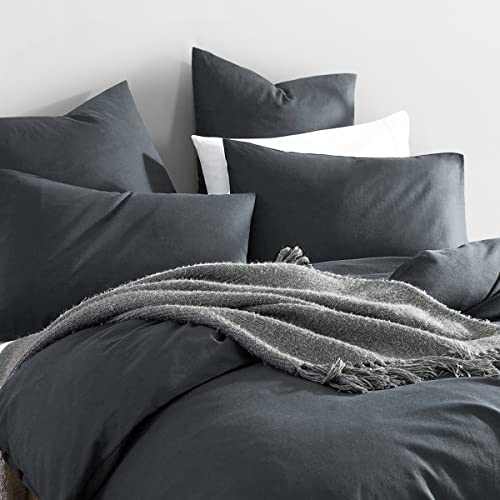 Aisbo Queen Size Pillow Cases Set Of 2 - Dark Grey Queen Pillowcase 2 Pack With Envelope Closure, Soft Brushed Microfiber Bed Pillow Case Cover, 20X30 Inches #TOP6