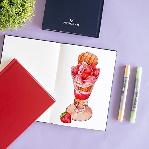 Image of MENORAH - A5 - Sketch Book for Artist - 115 GSM (160 Pages / 80 Sheets) - Artist Drawing Book - (21.0Cm X 14.8Cm) - Hard Case Bound - Completely Handmade-Portrait- Dark Blue