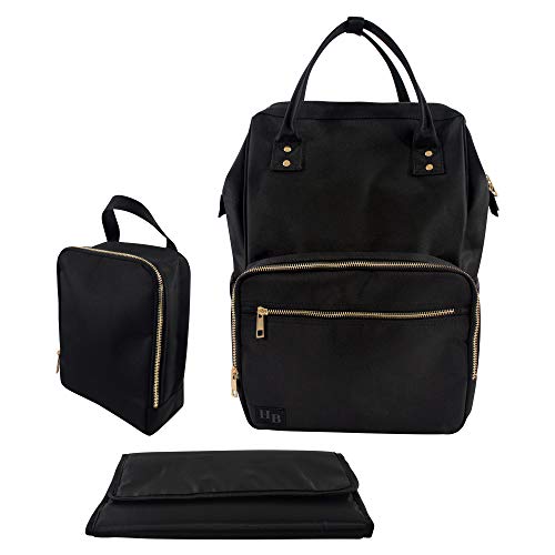 Hudson Baby Unisex Baby Premium Diaper Bag, Changing Pad and Bottle Bag, Black, One Size