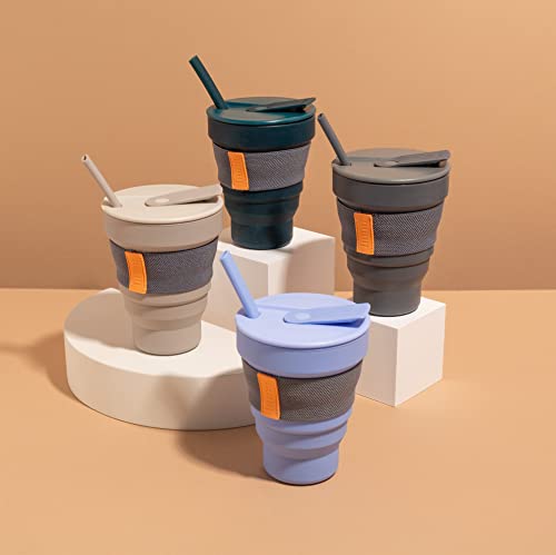 Hunu Collapsible Coffee Cup With Lid & Straw - Reusable & Microwave Safe Silicone Collapsible Cup, Foldable Cup, Portable Coffee Travel Mug/Camping Cup - Collapsible Cups Traveling (16 Oz, Ocean) #TOP7