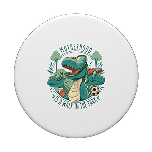 Motherhood is a Walk in Park Fun Cute Mother Dino T-Rex PopSockets Swappable PopGrip, Black - Image 3