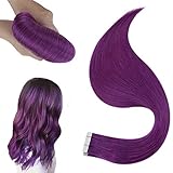 Hetto Purple Human Hair Extensions Glue in Double Sided Tape for Fashion 16 Inch Brazilian Extensions Tape in Real Hair 10Pcs 25G