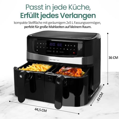 Foto von EMERIO digitale 10L DOPPEL Heißluftfritteuse AirFryer Frittieren mit heißer Luft ohne Öl möglich 2x5L Volumen 12 Programme BPA frei SMART FINISH Funktion (beide gleichzeitig fertig) AF-126672.4