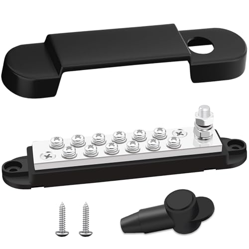 Aienxn Marine Bus Bar 12V 150A 1/4 Stud Power Distribution Block 12 Volt DC Battery Busbar Automotive Buss Bar 12v for Car Boat and Solar Wiring (Black)