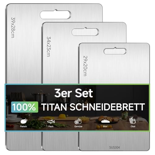 3 Pezzi Tagliere Acciaio Inox, tagliere In Titanio Multifunzione, Doppio Lato Tagliere da Cucina In Acciaio Inox Alimentare Senza BPA Uso per Carne Pane Frutta Verdura (29x20cm 34x23cm 39x28cm)·