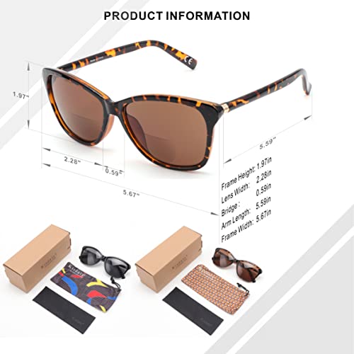 Kisdate Superior Bifocal Reading Sunglasses For Women, Kisdate Retro Cateye Sun Readers Uv400 Protection, Classic Shades Black & Tortoise (1 Black & 1 Tortoise, 1.50) (B3005) #TOP1