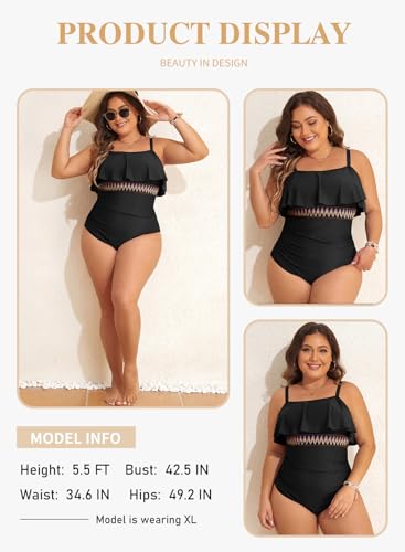 Eytino Womens Plus Size One Piece Swimsuit Ruffle Trim Tummy Control Bathing Suits Waist Striped Swimwear(1X-5X)3
