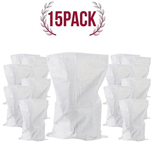 B&A FRANCE - 15 Sacs à Gravats 75 Litres, 57 x 97 cm, 55 kg | Déchets de chantiers et végétaux | Résistant et réutilisable | En polypropylène tissé blanc | Gravier, sable, feuilles, cailloux