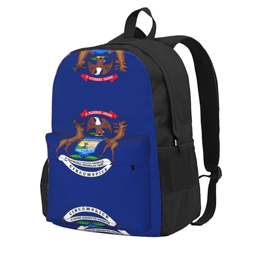 Michigan State Flag Large Capacity Travel Backpack - Polyester Backpack,Multi-Functional Storage Bag
