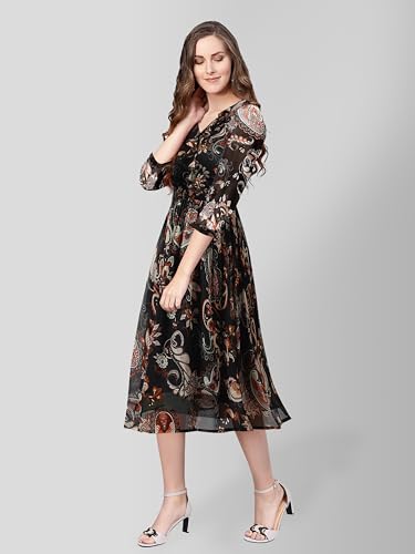 Image of KERI PERRY Women's Georgette Paisley Print Fit & Flared Dress