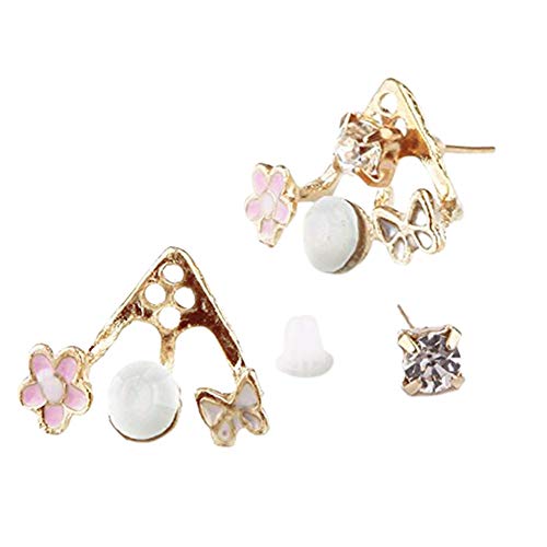 Ownsig 1Pair Lady Crystal Flower Rhinestone Earrings Front anf Back Ear Stud