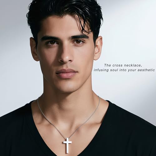 Cross Necklace for Men,Stainless Steel Pendant,Christian Cross Pendant with 18-20 Inches Chain,Mens Necklace Jewelry Gifts For Dad,Friends,Brother3
