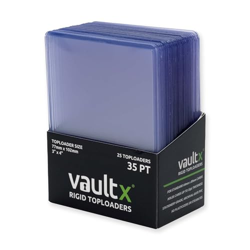 Vault X 35pt Toploaders (25 Pack) 3" x 4" Rigid Card Holders for TCG | Protects & displays cards, 35pt rigid. Seamless, crystal-clear 3" x 4" toploaders. 25-pack for sports cards & collectors.