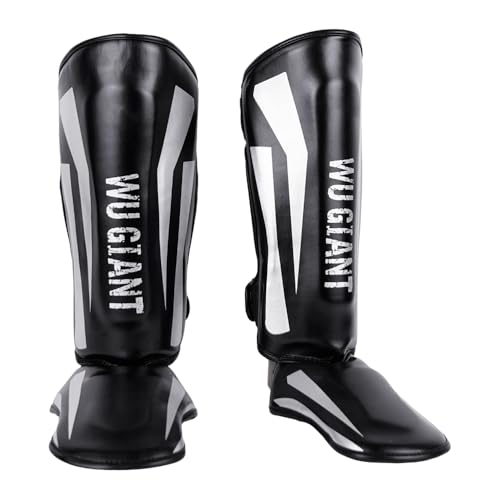 SGZIOO Skenbensskydd, kickboxning, skenbensskydd, tjockt benskydd med spännskydd, justerbar, för Muay Thai, MMA, boxning, kickboxning, kampsport träning