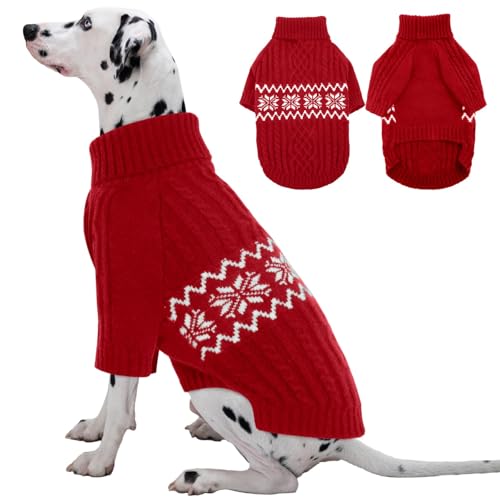 Kuoser Dog Sweater XL, Dog Sweaters for Large Dogs Boy Girl, Warm Pullover Doggie Cable Knitwear for Christmas, Winter Dog Clothes Pet Apparel for Labrador Beagle, Red XL Red XL (Chest: 24.4