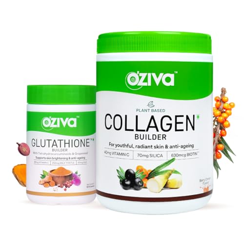 Oziva Plant Based Collagen Berry Orange Supplement 250 Grams And Plant Based Glutathione Builder 60 Vegetarian Capsules