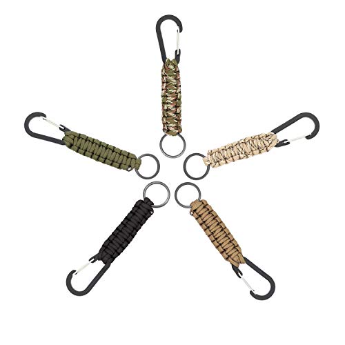 Timgou Paracord Keychain With Carabiner, Set Of 5 Braided Lanyard Utility Ring Hook For Keys Knife Flashlight Outdoor Activity Edc Survival Kit #TOP5