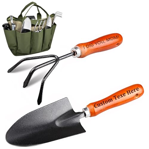 Personalized Custom Garden Shovel Trowel Tools Set-2PCS with Engraved Wood Handle
