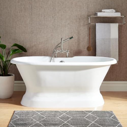 Signature Hardware 474935 Henley 60" Cast Iron Soaking Pedestal Tub with Tap Deck, 7" Rim Holes, and Drain Kit - White/Chrome Drain