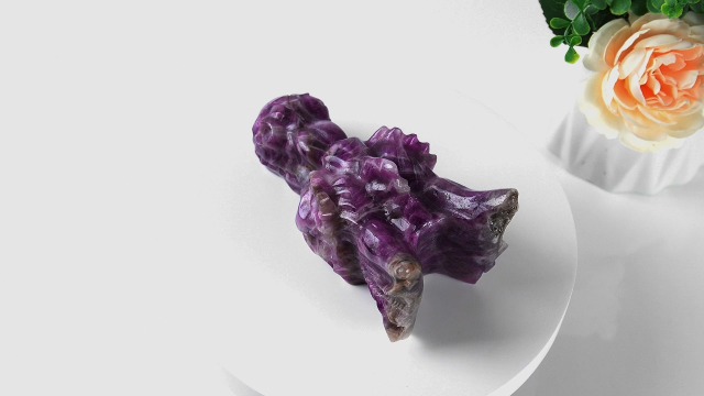 Estatua de calavera de cristal talla dragón 6" miniatura 7