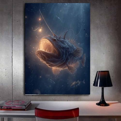 Poisson lanterne poster océan grand format 60x90cm, décoration murale encadrée or par CUDAOO - 3