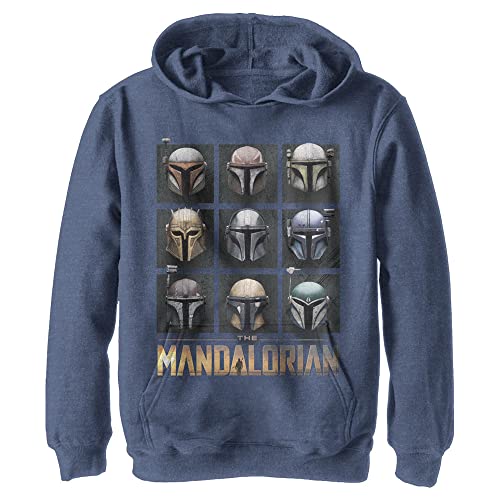 STAR WARS Kids Mandalorian Mando Helmet Boxup Youth Pullover Hoodie, Navy Blue Heather, XL