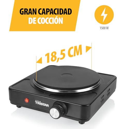 Miniatura 3 de Tristar Placa De Cocina Pórtatil - Fuego Simple - Para Alojamiento De Estudiantes, Camping, Cocina Americana - 18,5 Cm De Diámetro - Termostato Regulable - 1.500 W - Kp-6151